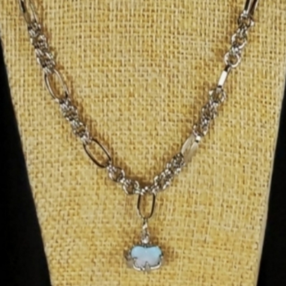 White Gold Blue Heart Pendant Necklace New Age Grunge Alternative Edgy